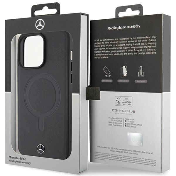 Husă Mercedes Smooth Leather MagSafe pentru iPhone 15 Pro Max – Negru