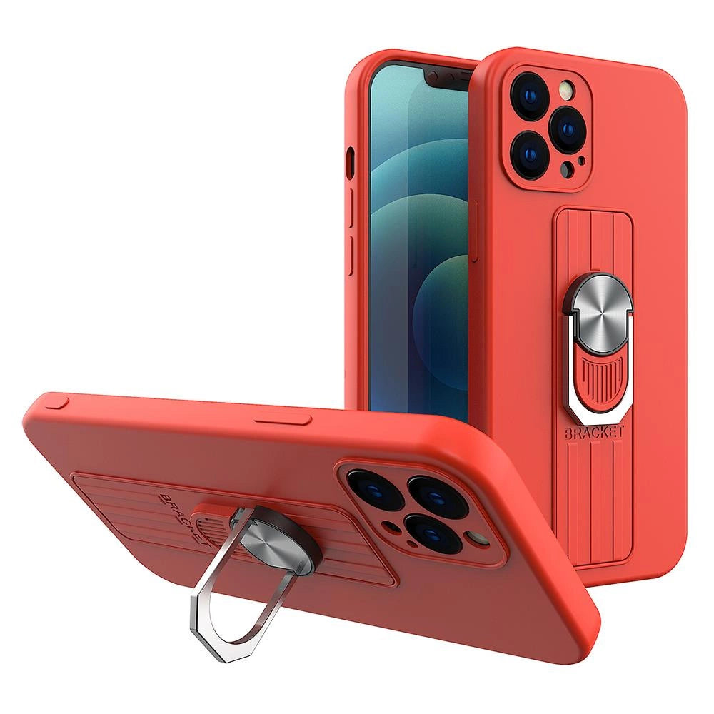 Husă silicon Ring Case cu suport și inel pentru Samsung Galaxy S20 / S20 Plus – Roșu