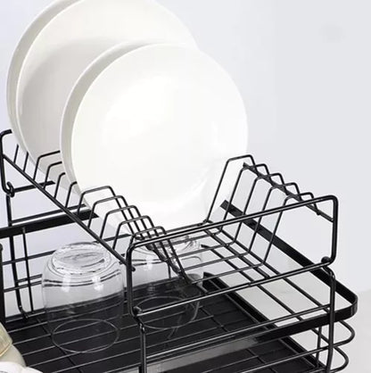 Uscător de vase pe două niveluri,din otel inoxidabil,cu tava de scurgere,culoare negru,design modern