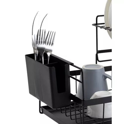 Uscător de vase pe două niveluri,din otel inoxidabil,cu tava de scurgere,culoare negru,design modern