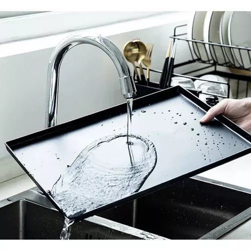 Uscător de vase pe două niveluri,din otel inoxidabil,cu tava de scurgere,culoare negru,design modern