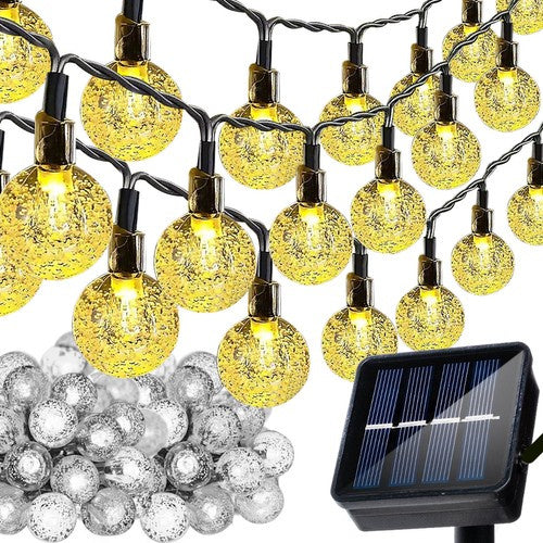 Ghirlanda Solară 12m IP65, Globuri Alb Cald
