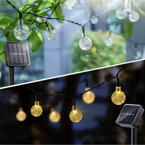 Ghirlanda Solară 12m IP65, Globuri Alb Cald