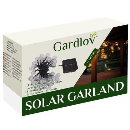 Ghirlanda Solară 12m IP65, Globuri Alb Cald