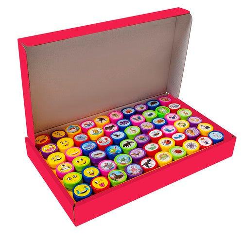 Set 60 stampile pentru copii, non toxice, modele cu animale si fete zambitoare, multicolor