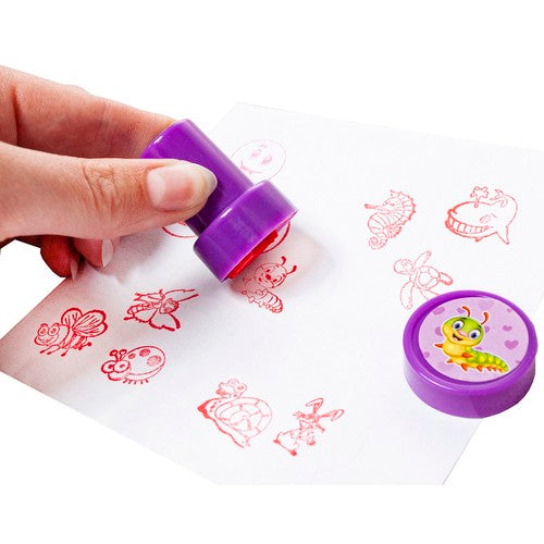 Set 60 stampile pentru copii, non toxice, modele cu animale si fete zambitoare, multicolor