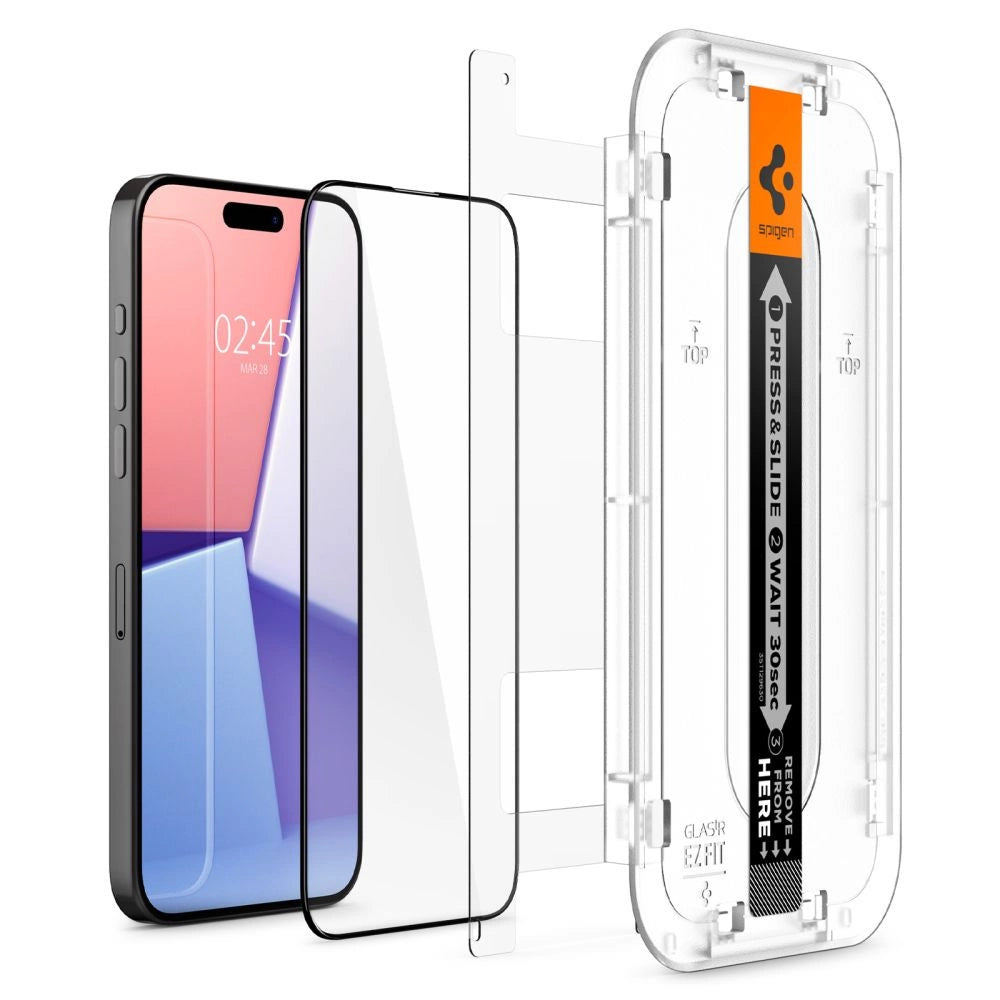 Set 2 Folii Tempered Glass Spigen GLAS.TR "EZ FIT" FC pentru iPhone 15 Pro - Negru