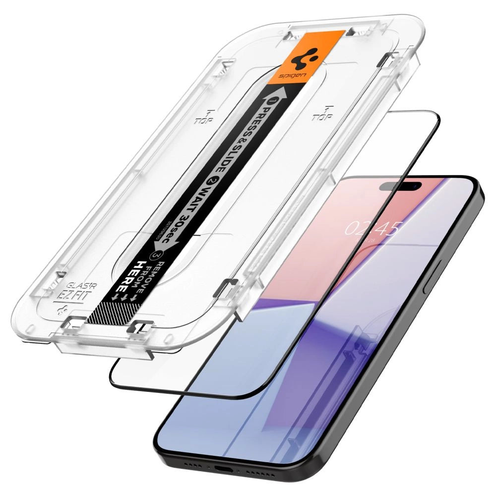 Set 2 Folii Tempered Glass Spigen GLAS.TR "EZ FIT" FC pentru iPhone 15 Pro - Negru