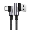 Cablu USB-A la USB-C UGREEN US176, 2 m, QC 3.0, 3A – Gri, cu mufă în unghi
