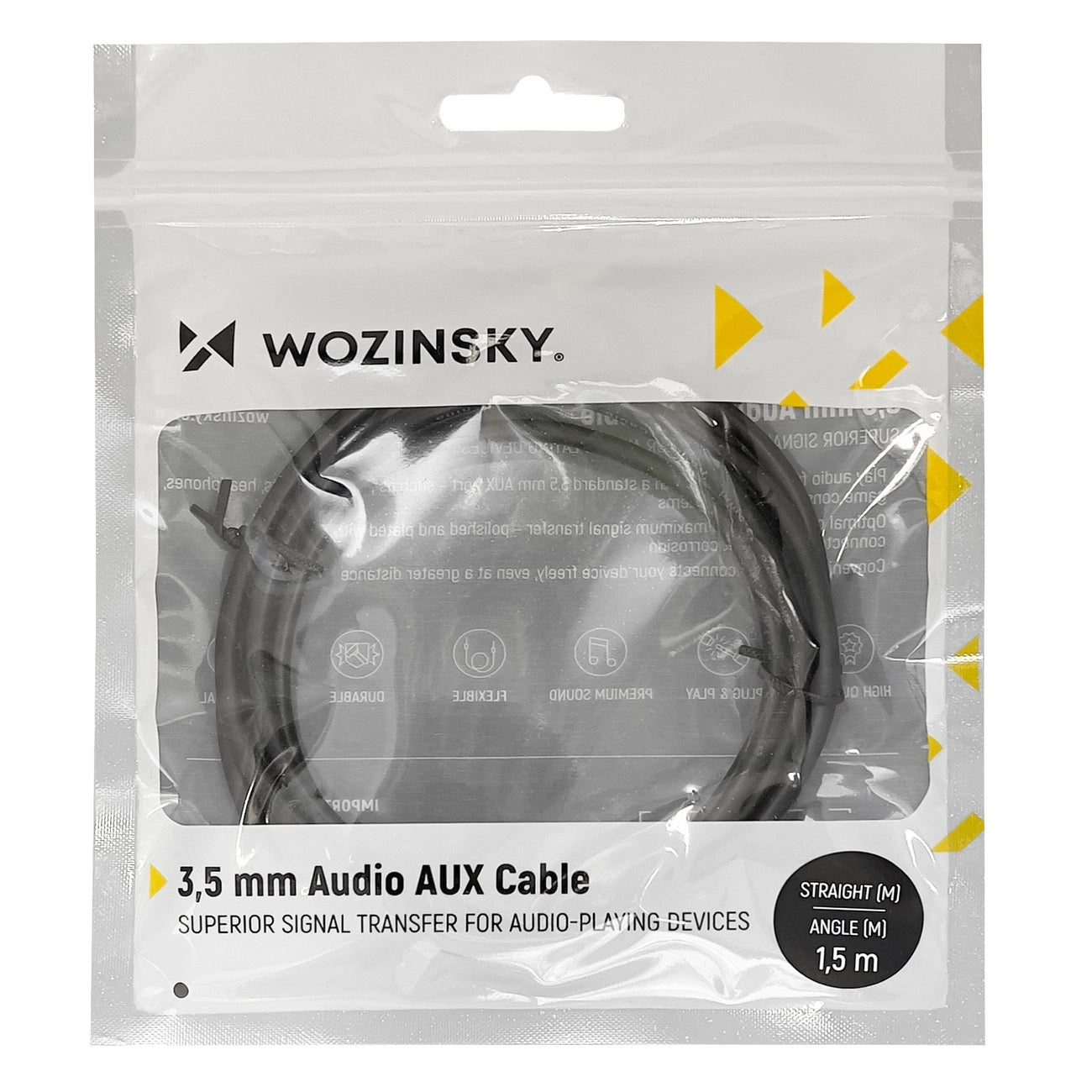 Cablu AUX Wozinsky Mini Jack 3.5mm, Conector Înclinat, 1.5m – Negru