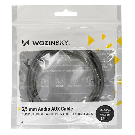Cablu AUX Wozinsky Mini Jack 3.5mm, Conector Înclinat, 1.5m – Negru