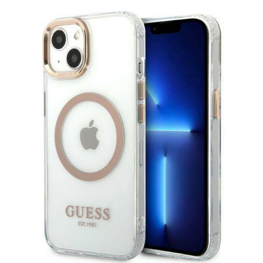 Huse Guess iPhone 13  Magsafe ,transparent cu auriu