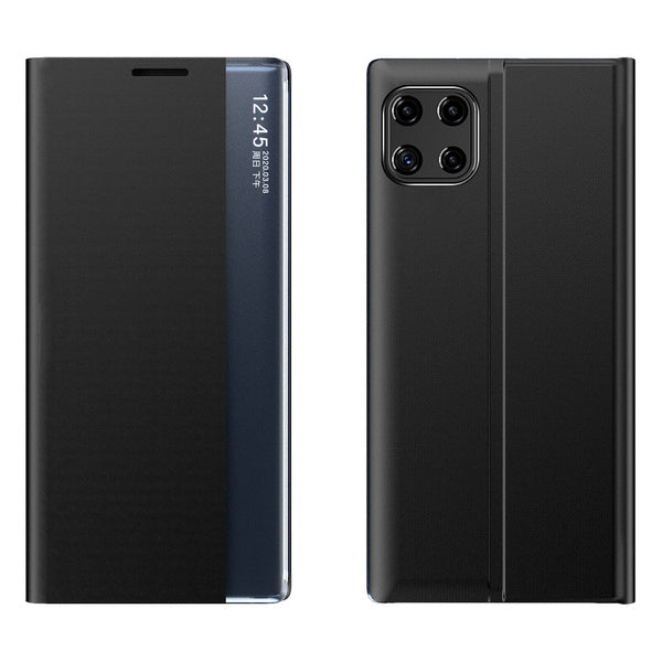 Husă tip bookcase SLEEP CASE cu fereastră inteligentă pentru Samsung Galaxy A22 5G, neagră.