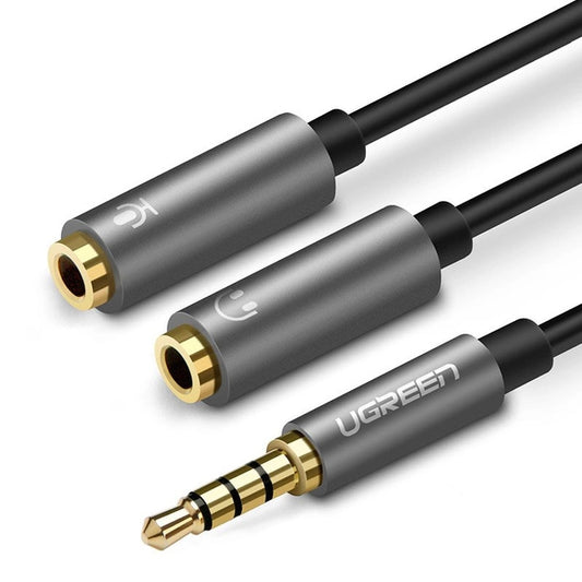 Cablu Ugreen  headphone splitter 3.5 mm mini jack AUX microphone 20cm (microphone + stereo output) silver (30619)