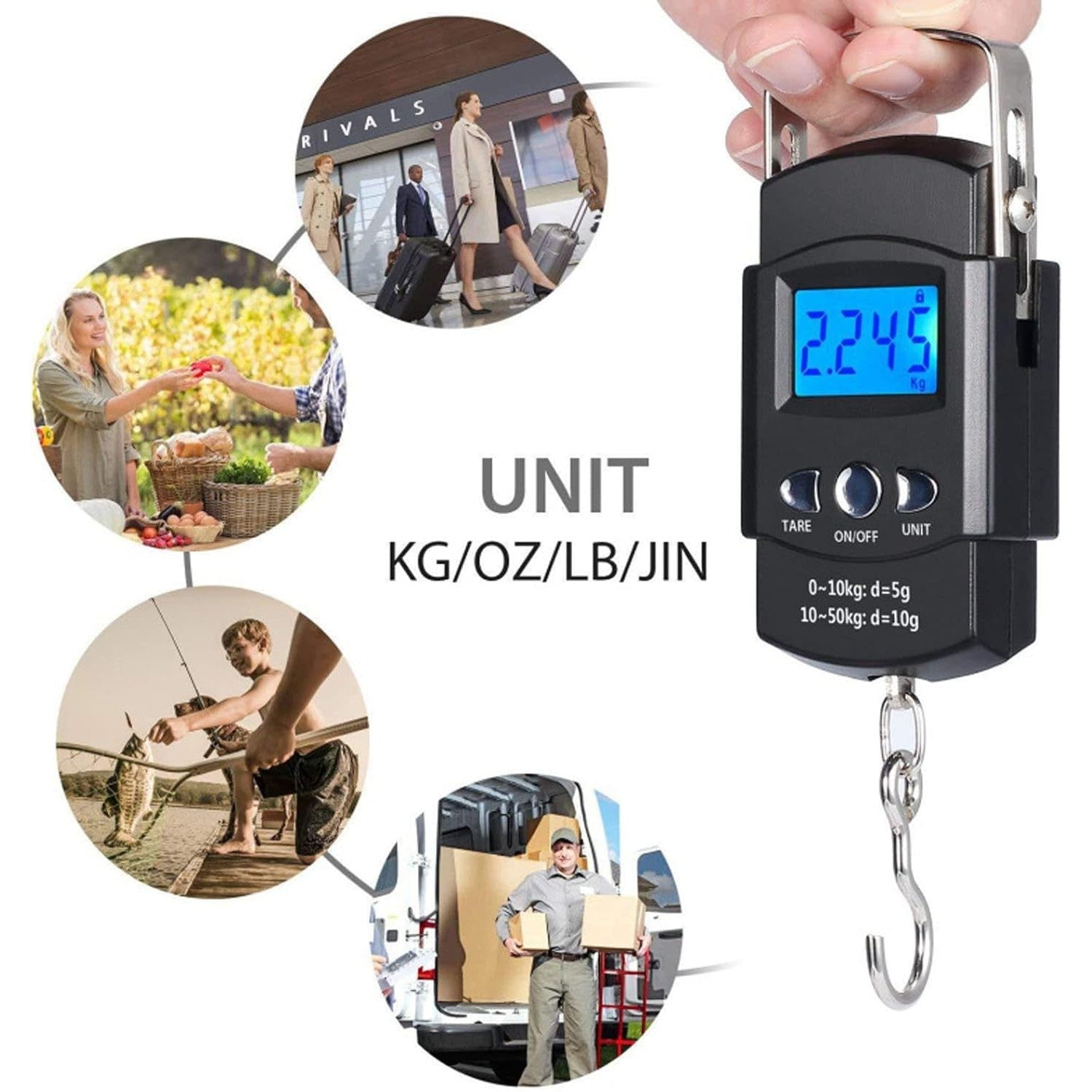 Cantar Digital de Mana cu Carlig, Flippy, Cantar Portabil, Pescuit, cu Maner, Capacitate 50 kg, cu Metru Incorporat, 20.5 x 6 x 2.5 cm, Negru-4