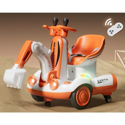 Excavator Electric, Flippy, pe 4 Roti Antiderapante, cu Telecomanda, Brat Controlat Electric, cu Telecomanda, +2 Ani, Portocaliu-1
