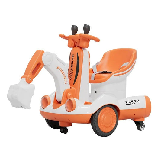 Excavator Electric, Flippy, pe 4 Roti Antiderapante, cu Telecomanda, Brat Controlat Electric, cu Telecomanda, +2 Ani, Portocaliu-0