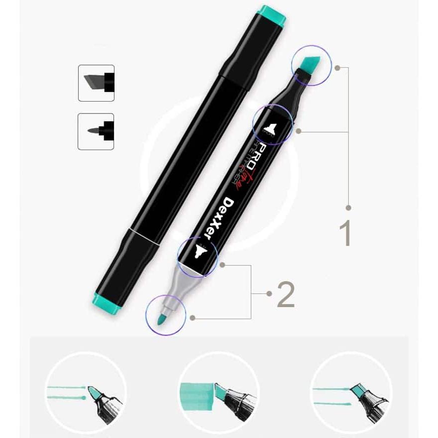 Set 120 Markere Profesionale pentru pasionatii de desen, cu cap dublu gros - subtire, cu geanta de depozitare, model AVX-WT-MDS-120-6