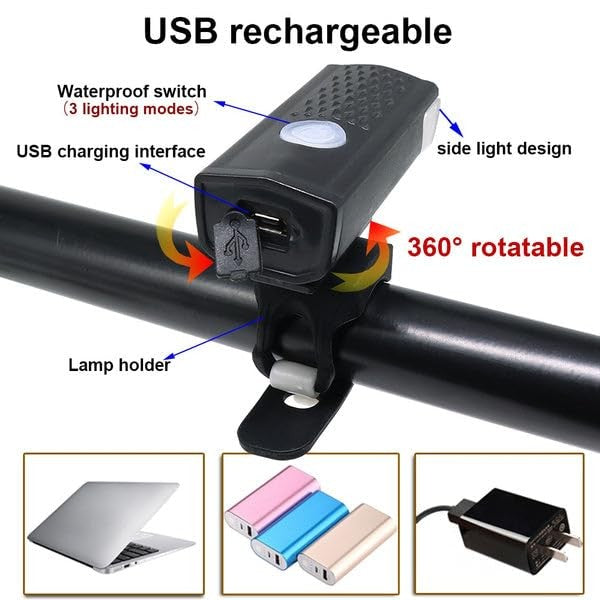 Far cu LED proiector pentru bicicleta\trotineta, Flippy, reincarcabil, cablu USB inclus, 3 moduri de lumina, IPX4, Negru, 6.5x2.9x2.3 cm-5