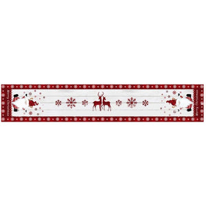 Fata de Masa Craciun, Flippy, Model 1 Elfi si Reni, din Textil, 33x180cm, Alb/Rosu-0