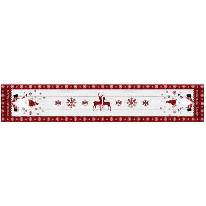 Fata de Masa Craciun, Flippy, Model 1 Elfi si Reni, din Textil, 33x180cm, Alb/Rosu-0