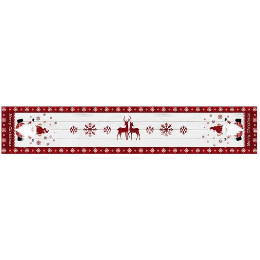 Fata de Masa Craciun, Flippy, Model 1 Elfi si Reni, din Textil, 33x180cm, Alb/Rosu-0