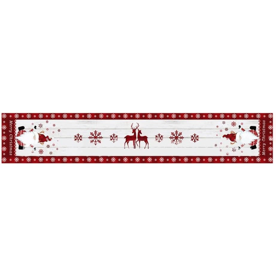 Fata de Masa Craciun, Flippy, Model 1 Elfi si Reni, din Textil, 33x180cm, Alb/Rosu-0
