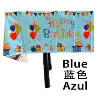 Fata de masa din folie, cu Happy birthday, albastra+137*274cm-0
