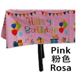 Fata de masa din folie, cu Happy birthday, roz+137*274cm-0