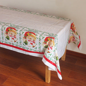 Fata de masa dreptunghiulara Flippy, PVC, 2.5 mm grosime, imprimeu Mos Craciun, potrivit pentru Craciun, utilizare multipla, 180 x 108 cm, alb-0