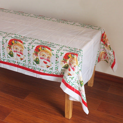 Fata de masa dreptunghiulara Flippy, PVC, 2.5 mm grosime, imprimeu Mos Craciun, potrivit pentru Craciun, utilizare multipla, 180 x 108 cm, alb-0