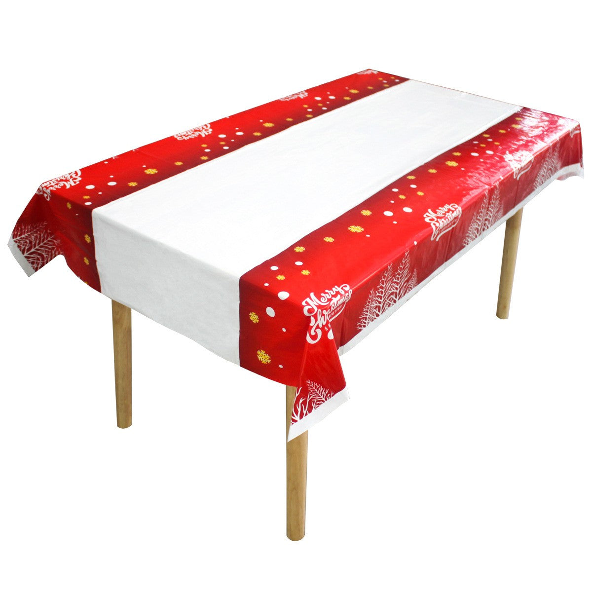 Fata de masa dreptunghiulara Flippy, PVC, 2.5 mm grosime, imprimeu Merry Christmas, potrivit pentru Craciun, utilizare multipla, 180 x 108 cm, alb-0