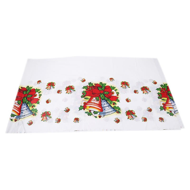 Fata de masa dreptunghiulara Flippy, PVC, 2.5 mm grosime, imprimeu clopotei, potrivit pentru Craciun, utilizare multipla, 180 x 108 cm, alb-1