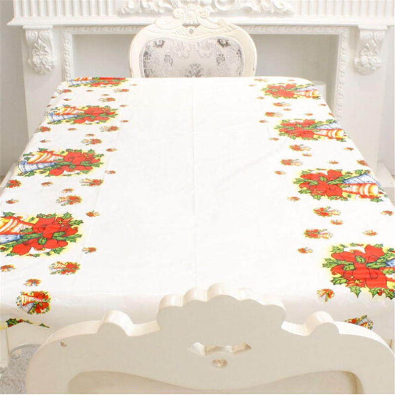 Fata de masa dreptunghiulara Flippy, PVC, 2.5 mm grosime, imprimeu clopotei, potrivit pentru Craciun, utilizare multipla, 180 x 108 cm, alb-2
