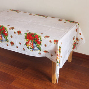 Fata de masa dreptunghiulara Flippy, PVC, 2.5 mm grosime, imprimeu clopotei, potrivit pentru Craciun, utilizare multipla, 180 x 108 cm, alb-0