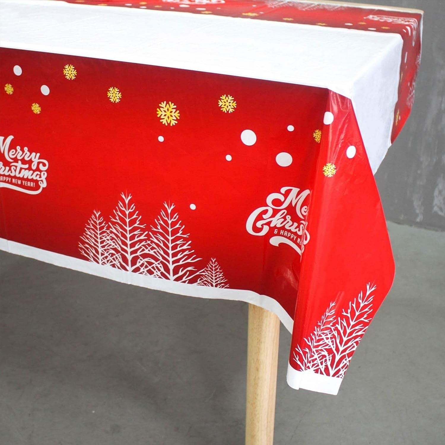 Fata de masa dreptunghiulara Flippy, PVC, 2.5 mm grosime, imprimeu Merry Christmas, potrivit pentru Craciun, utilizare multipla, 180 x 108 cm, alb-4