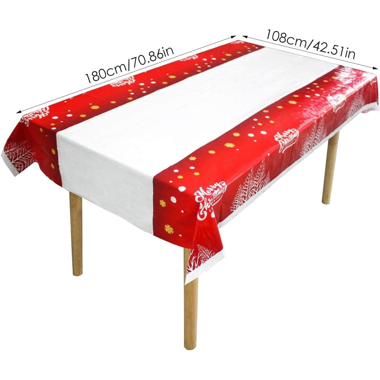 Fata de masa dreptunghiulara Flippy, PVC, 2.5 mm grosime, imprimeu Merry Christmas, potrivit pentru Craciun, utilizare multipla, 180 x 108 cm, alb-5