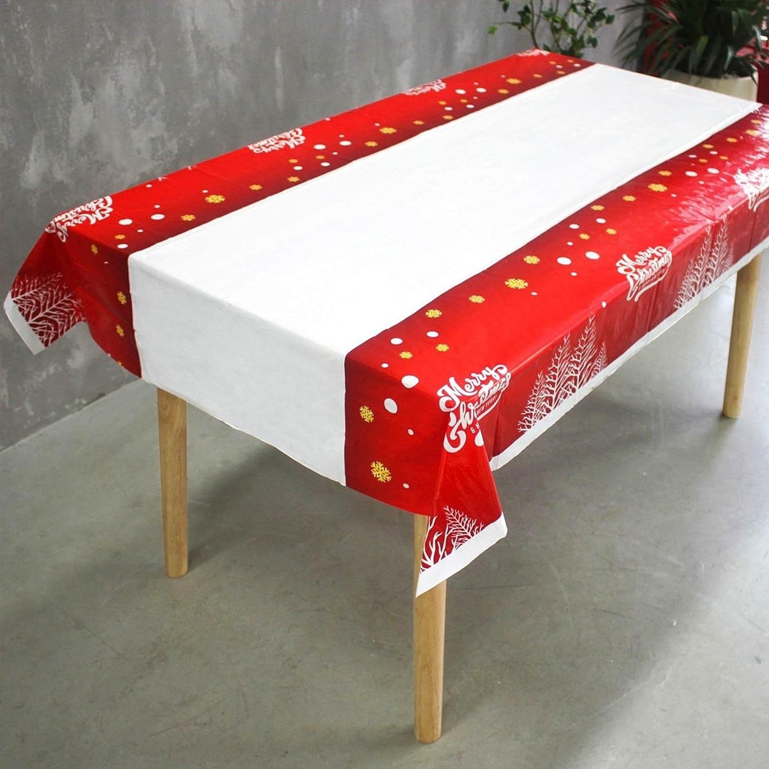 Fata de masa dreptunghiulara Flippy, PVC, 2.5 mm grosime, imprimeu Merry Christmas, potrivit pentru Craciun, utilizare multipla, 180 x 108 cm, alb-6