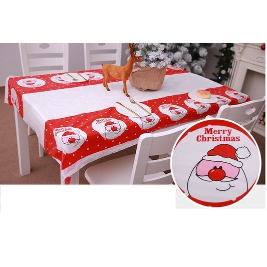Fata de masa dreptunghiulara Flippy, PVC, 2.5 mm grosime, imprimeu Mos Craciun model 2, potrivit pentru Craciun, utilizare multipla, 180 x 108 cm, alb-1