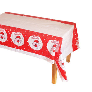 Fata de masa dreptunghiulara Flippy, PVC, 2.5 mm grosime, imprimeu Mos Craciun model 2, potrivit pentru Craciun, utilizare multipla, 180 x 108 cm, alb-0