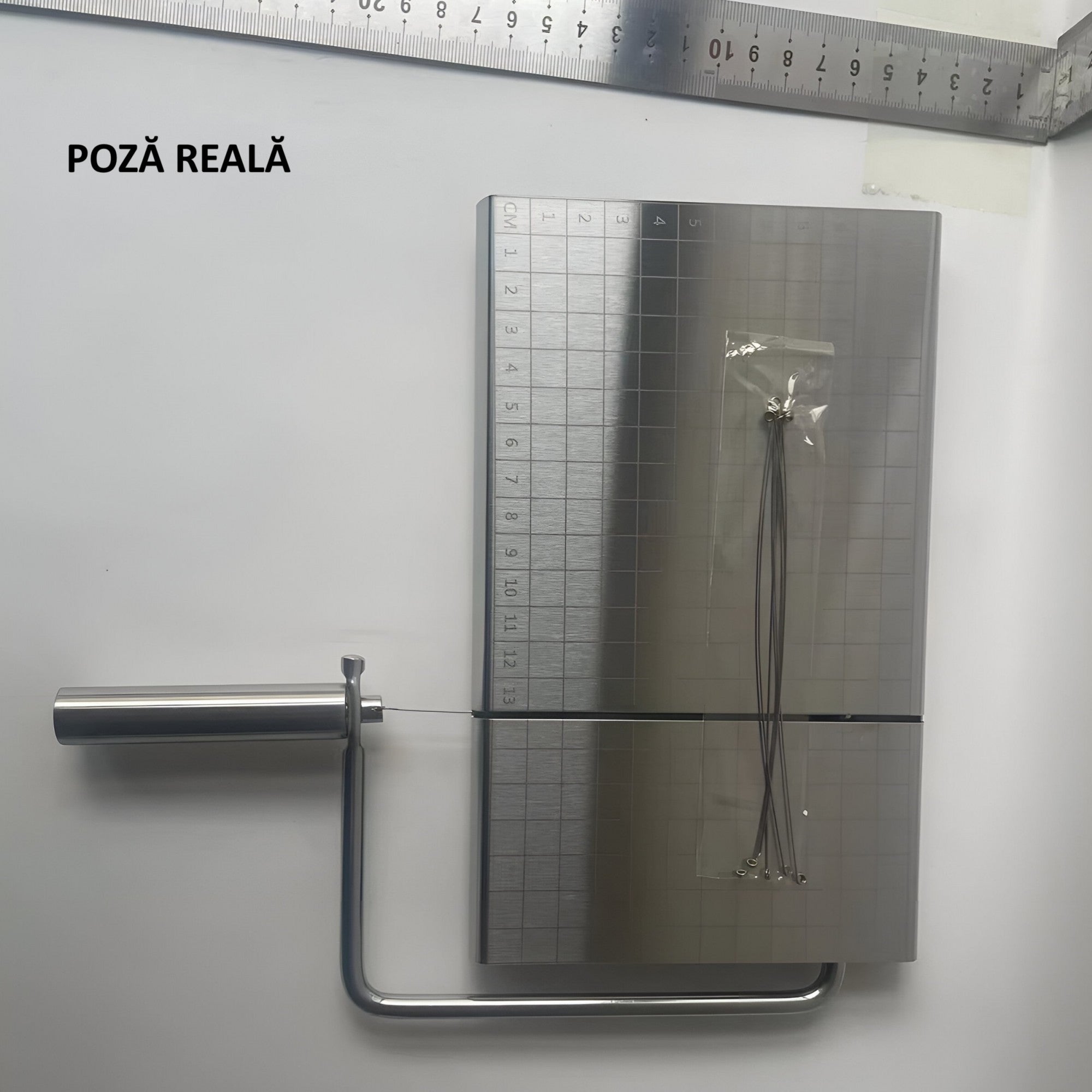 Feliator de Branza, Flippy, din Otel Inoxidabil, 15 Fire de Rezerva, Maner Ergonomic, Scara de Masurare, 24x21cm, Argintiu-1