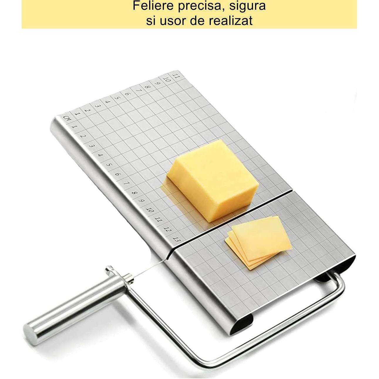 Feliator manual Flippy, pentru cascaval, salam, prajituri, unt, din otel inoxidabil, usor de curatat si utilizat, 5 lame de schimb incluse, picioare antiderapante, 21 x 12.2 x 2.8 cm, argintiu-4
