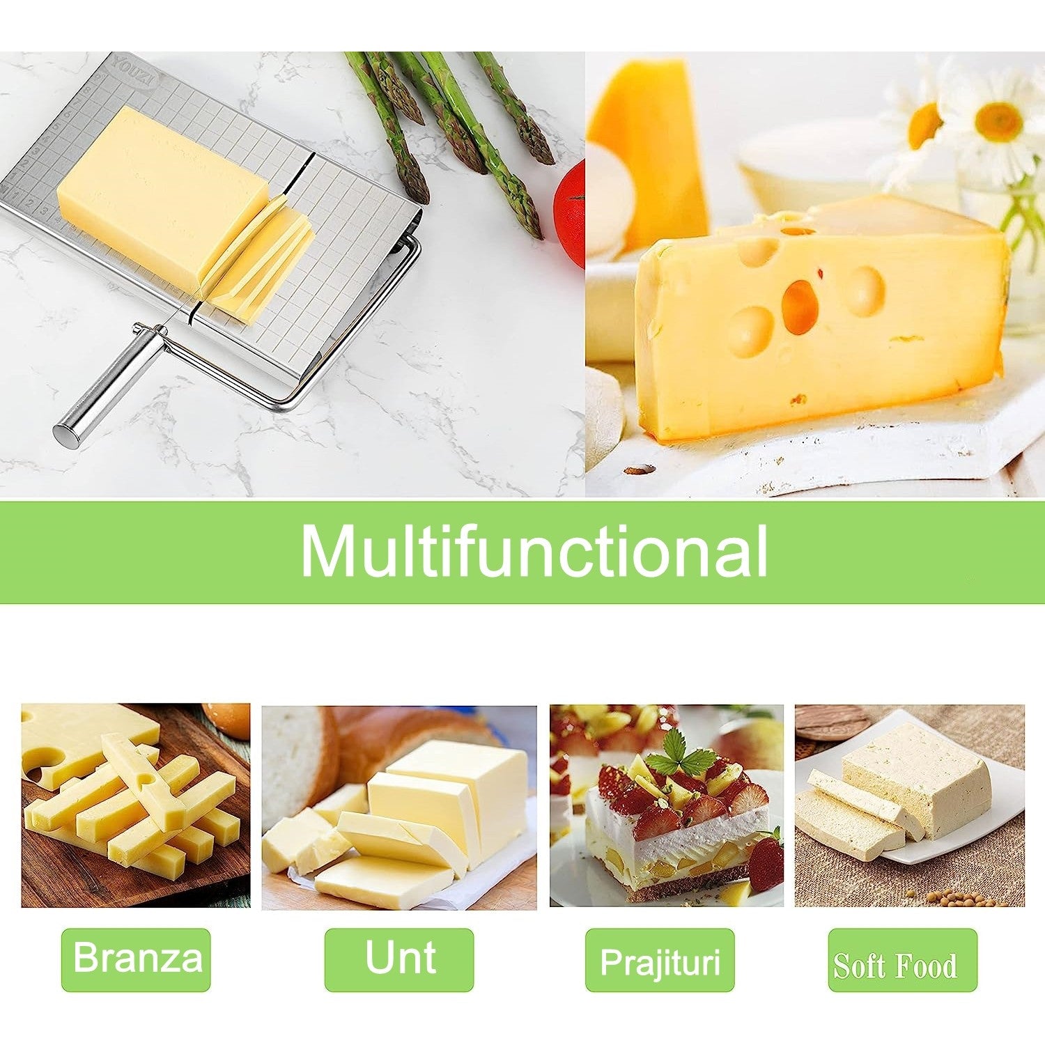 Feliator manual Flippy, pentru cascaval, salam, prajituri, unt, din otel inoxidabil, usor de curatat si utilizat, 5 lame de schimb incluse, picioare antiderapante, 21 x 12.2 x 2.8 cm, argintiu-5