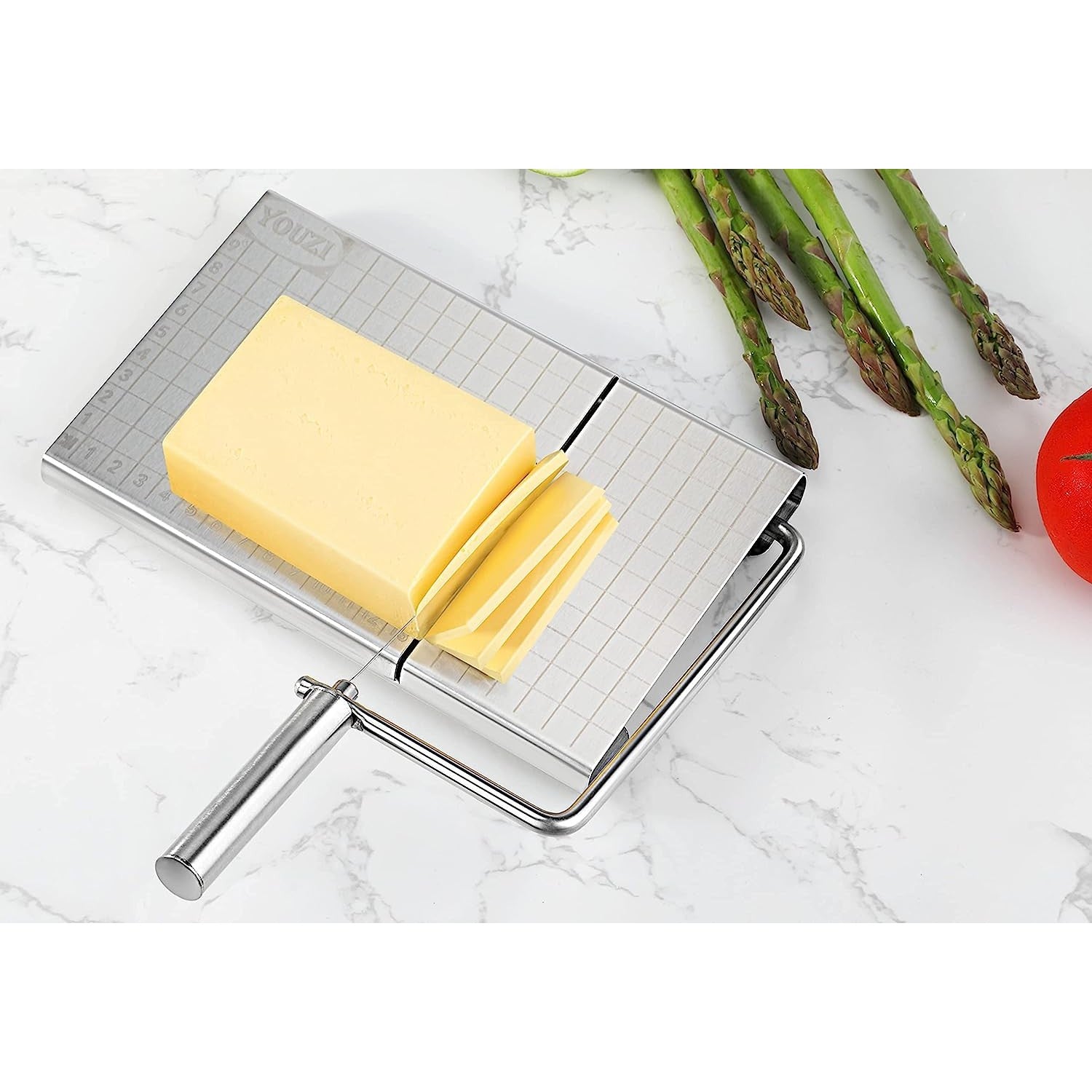 Feliator manual Flippy, pentru cascaval, salam, prajituri, unt, din otel inoxidabil, usor de curatat si utilizat, 5 lame de schimb incluse, picioare antiderapante, 21 x 12.2 x 2.8 cm, argintiu-7