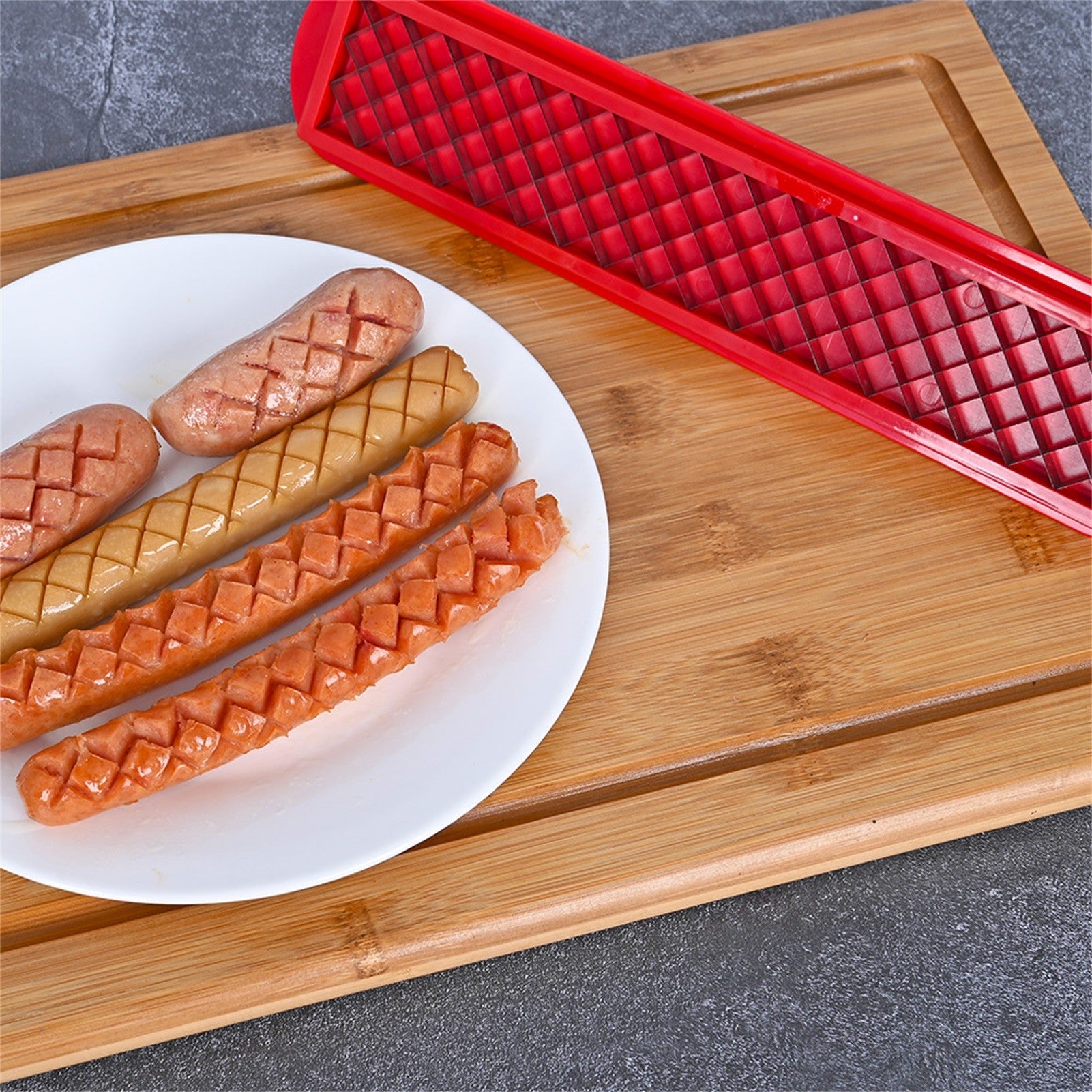 Feliator manual pentru hot-dog Flippy, crestare carnati si hot-dog, manual, potrivit pentru gratar, 29.5 x 6.5 cm, din inox si ABS, rosu-1