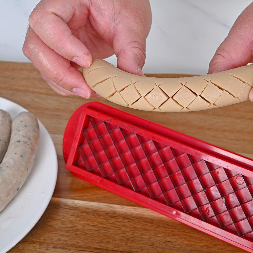 Feliator manual pentru hot-dog Flippy, crestare carnati si hot-dog, manual, potrivit pentru gratar, 29.5 x 6.5 cm, din inox si ABS, rosu-4