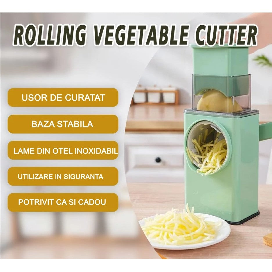 Feliator manual pentru legume Flippy, 3 lame din otel inxodabil, 3 tipuri de feliere, material carcasa ABS, latime maxima feliere 4 mm, baza de tip ventuza, usor si sigur de utilizat, 28.5 x 9,2 x 13.5 cm, verde-7