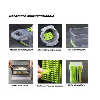 Feliator Multifunctional, Flippy, Razatoare, 8 in 1, pentru Fructe si Legume, 10 Piese, Lame de Inox, Recipient Stocare, Separator Oua, Protectie Mana, ABS, 32.2x11.3 cm, Verde/Gri-6