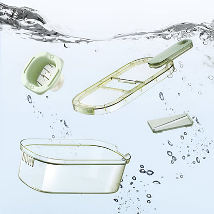 Feliator Multifunctional, Flippy, 6 in 1, pentru Fructe si Legume, 9 Piese, Maner, Lame de Inox, Recipient Stocare, Protectie Mana, ABS, 35x12x9.4 cm, Verde-8