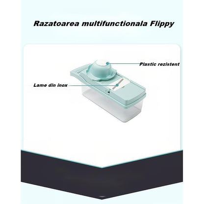 Feliator Multifunctional, Flippy, Razatoare, 8 in 1, pentru Fructe si Legume, 10 Piese, Lame de Inox, Recipient Stocare, Separator Oua, Protectie Mana, ABS, 32.2x11.3 cm, Albastru/Alb-3